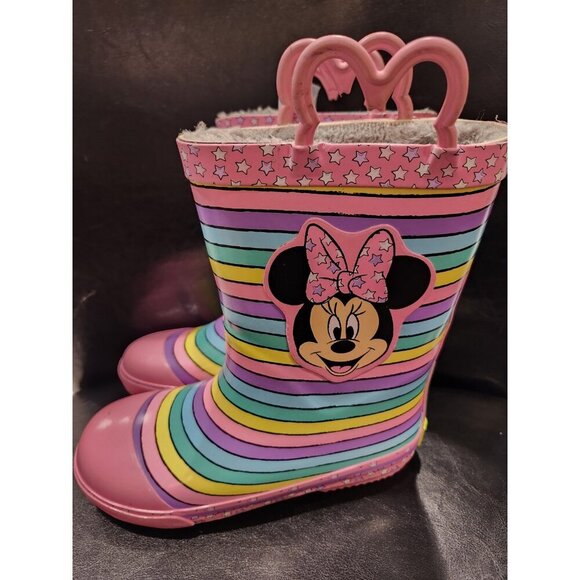 Minnie Mouse Girls Pink & Rainbow Rain Boots - Size 13/1 - Picture 14 of 16